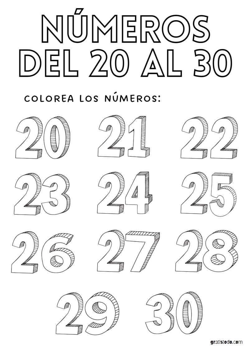 números para colorear e imprimir del 20 al 30