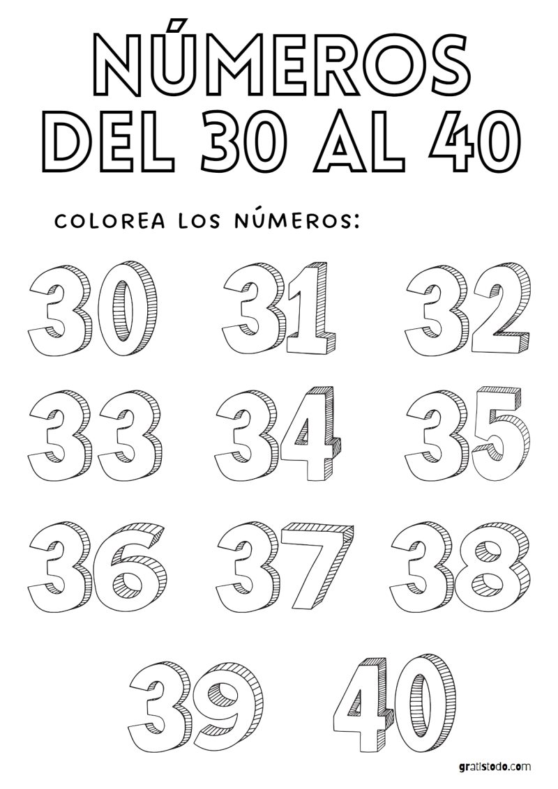 números para colorear e imprimir del 30 al 40