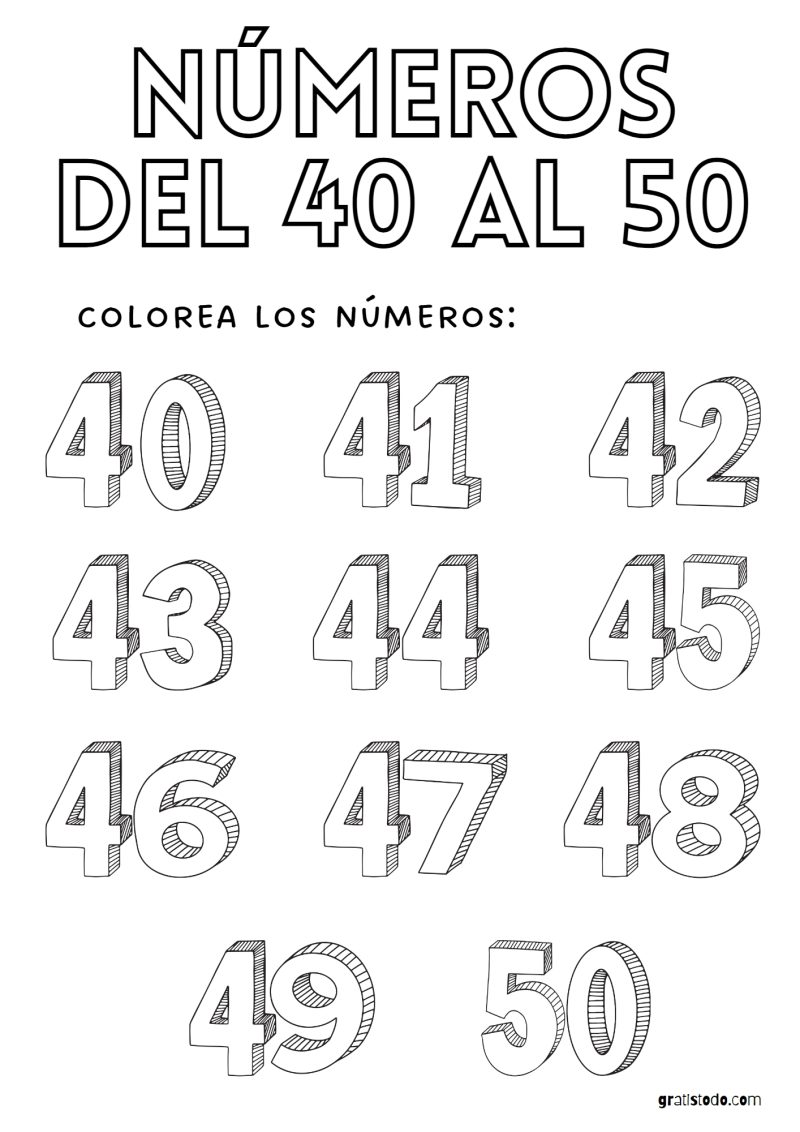 números para colorear e imprimir del 40 al 50