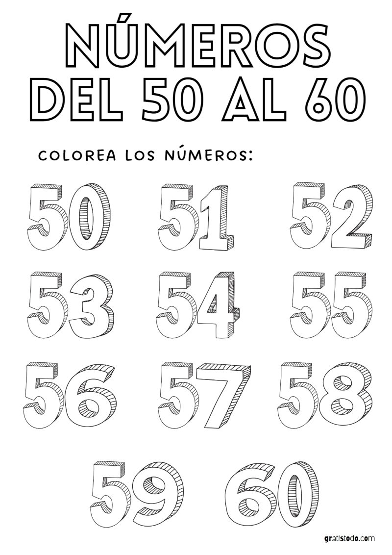 números para colorear e imprimir del 50 al 60