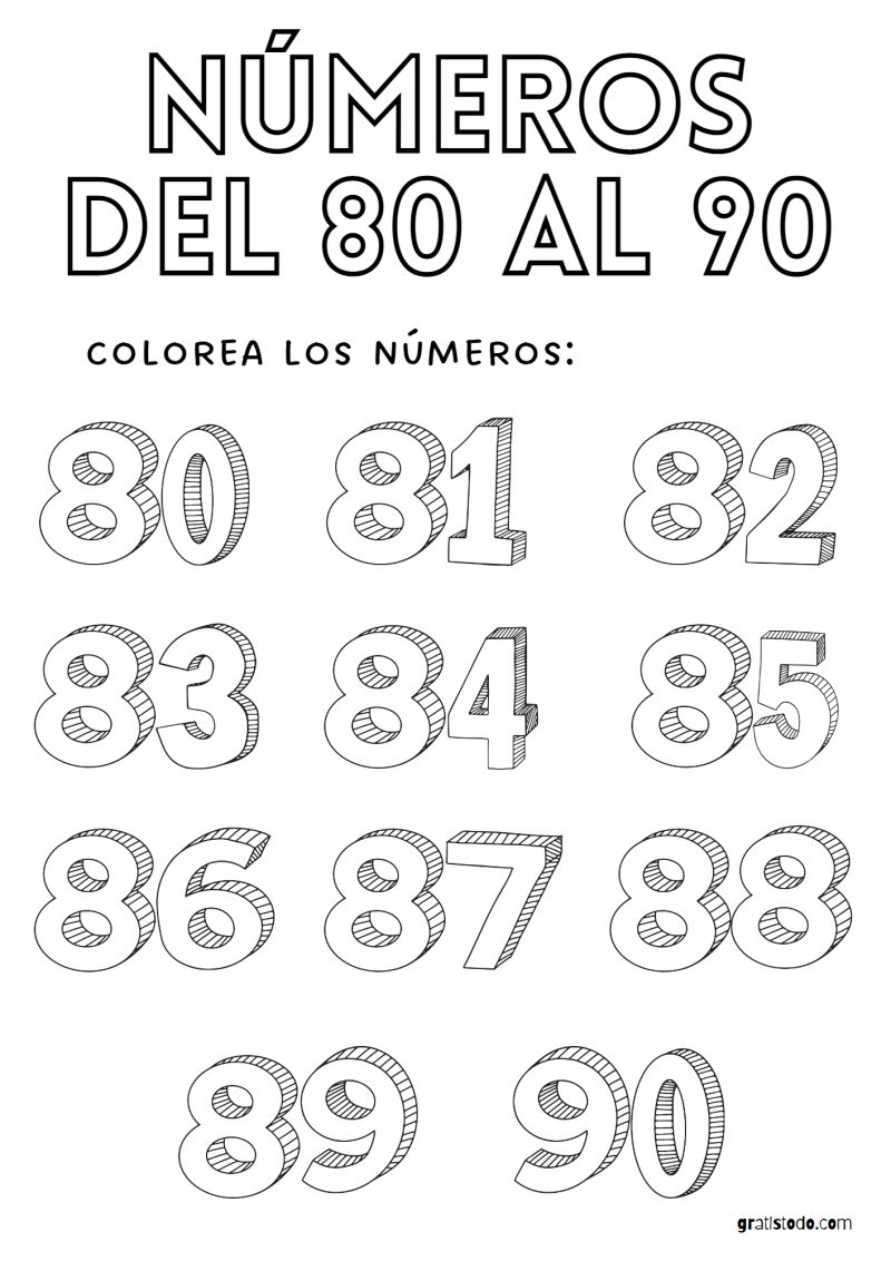 números para colorear e imprimir del 80 al 90