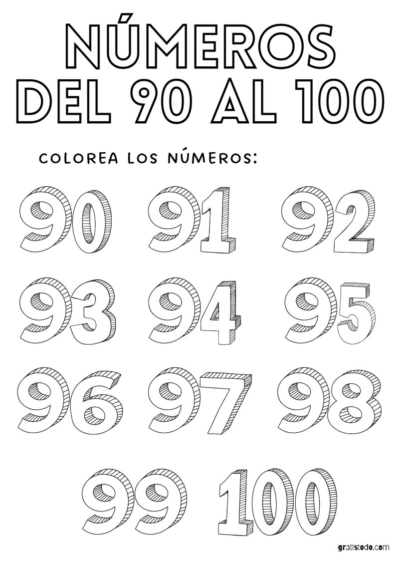 números para colorear e imprimir del 90 al 100